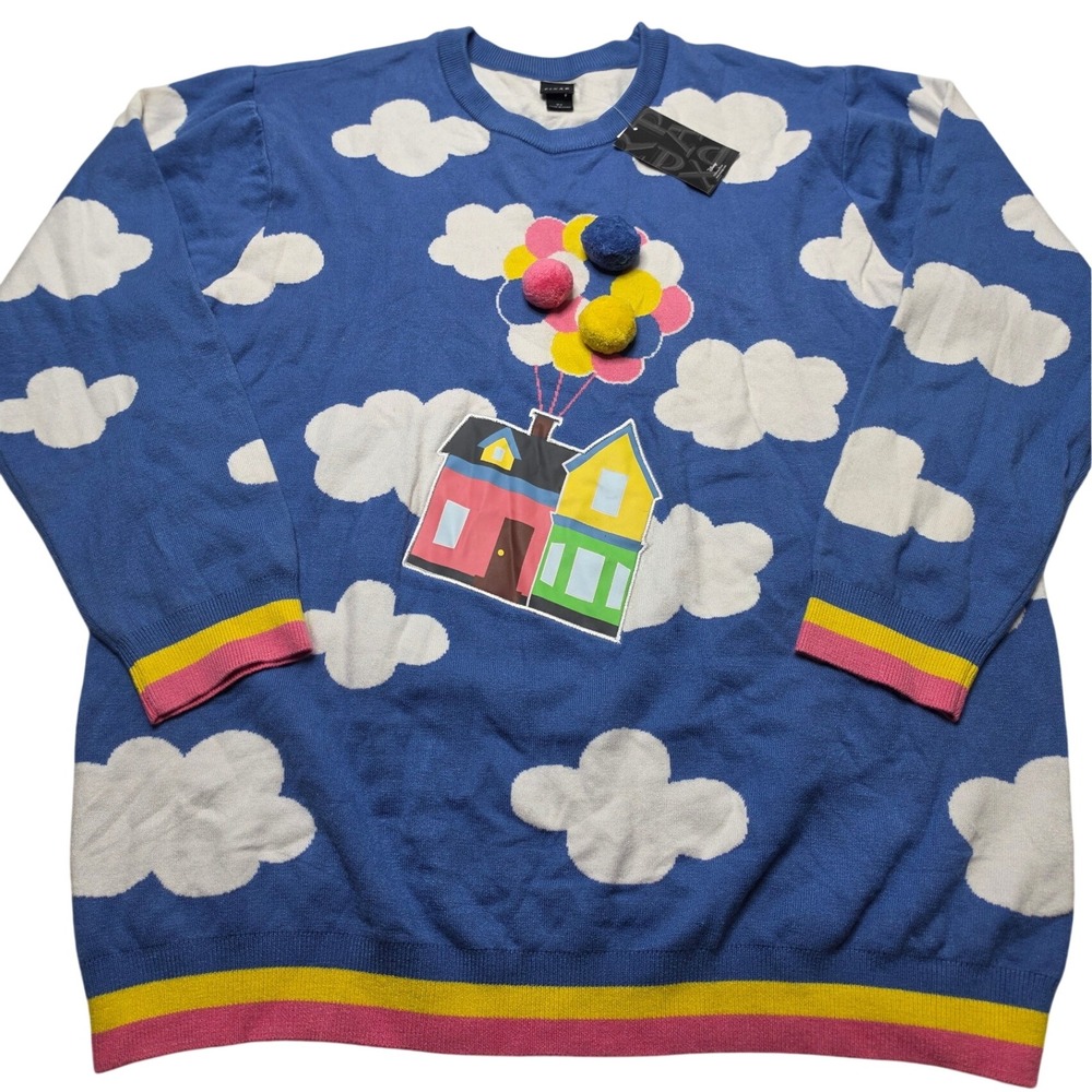 Disney Pixar Up House Cloud Pom Pom Sweater BoxLunch Blue 2X NEW
